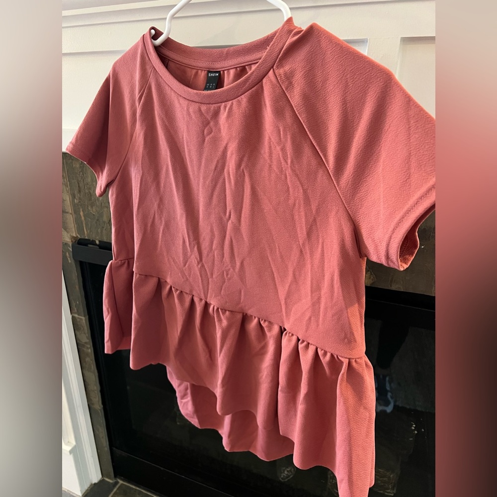 Womens peplum top- hi/low.  Blush pink. Never worn! (Just wrinkled)